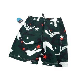 Hanalei Bay Men's Star & Camo Swim Trunks S 18" Olive Drawstring Pockets Beach